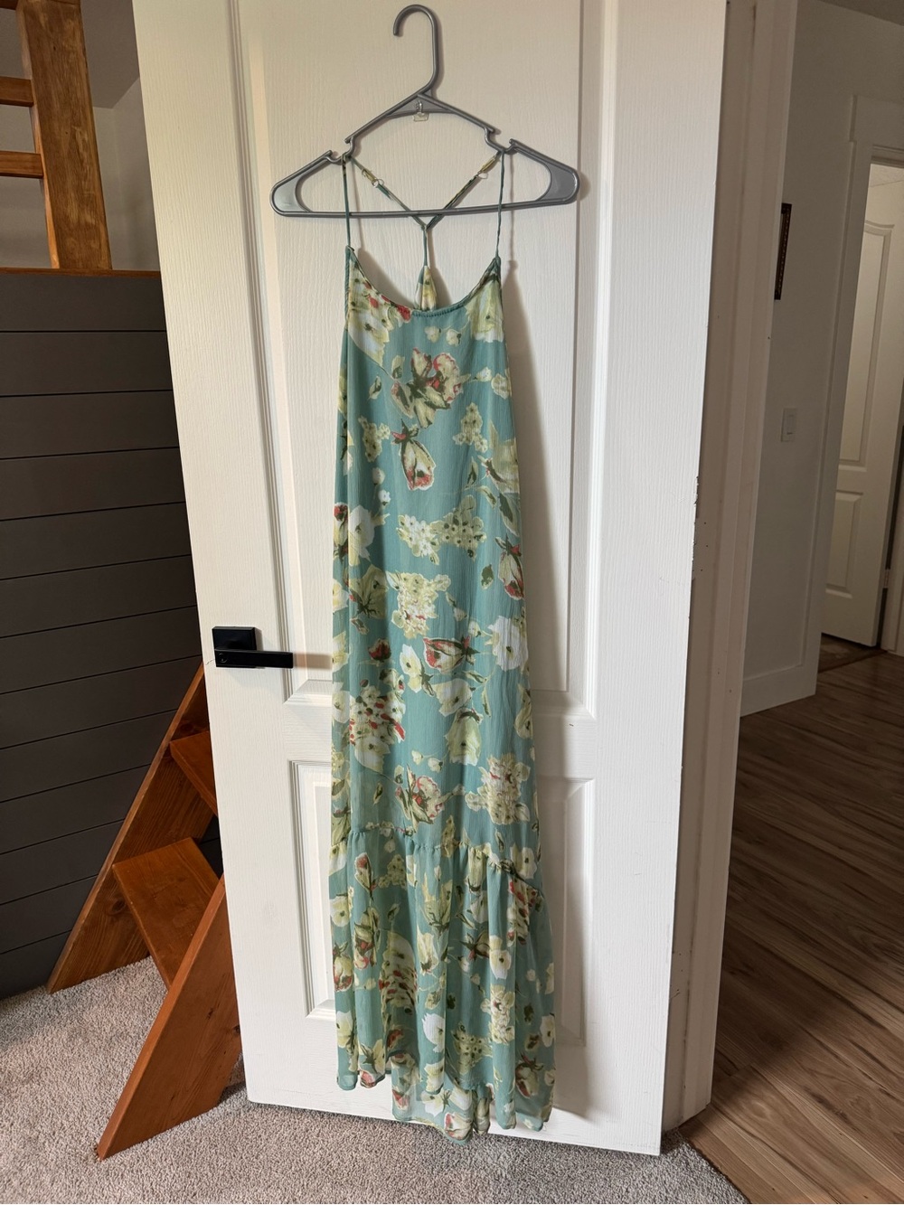 Floral Mint Green Maxi Dress with Spaghetti Straps